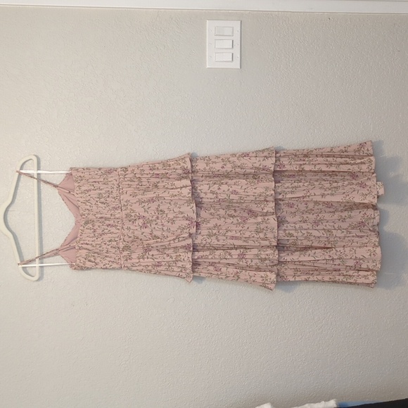 Lulu's Cascading Crush blush pink floral tiered sleeveless bustier midi dress - Picture 10 of 12